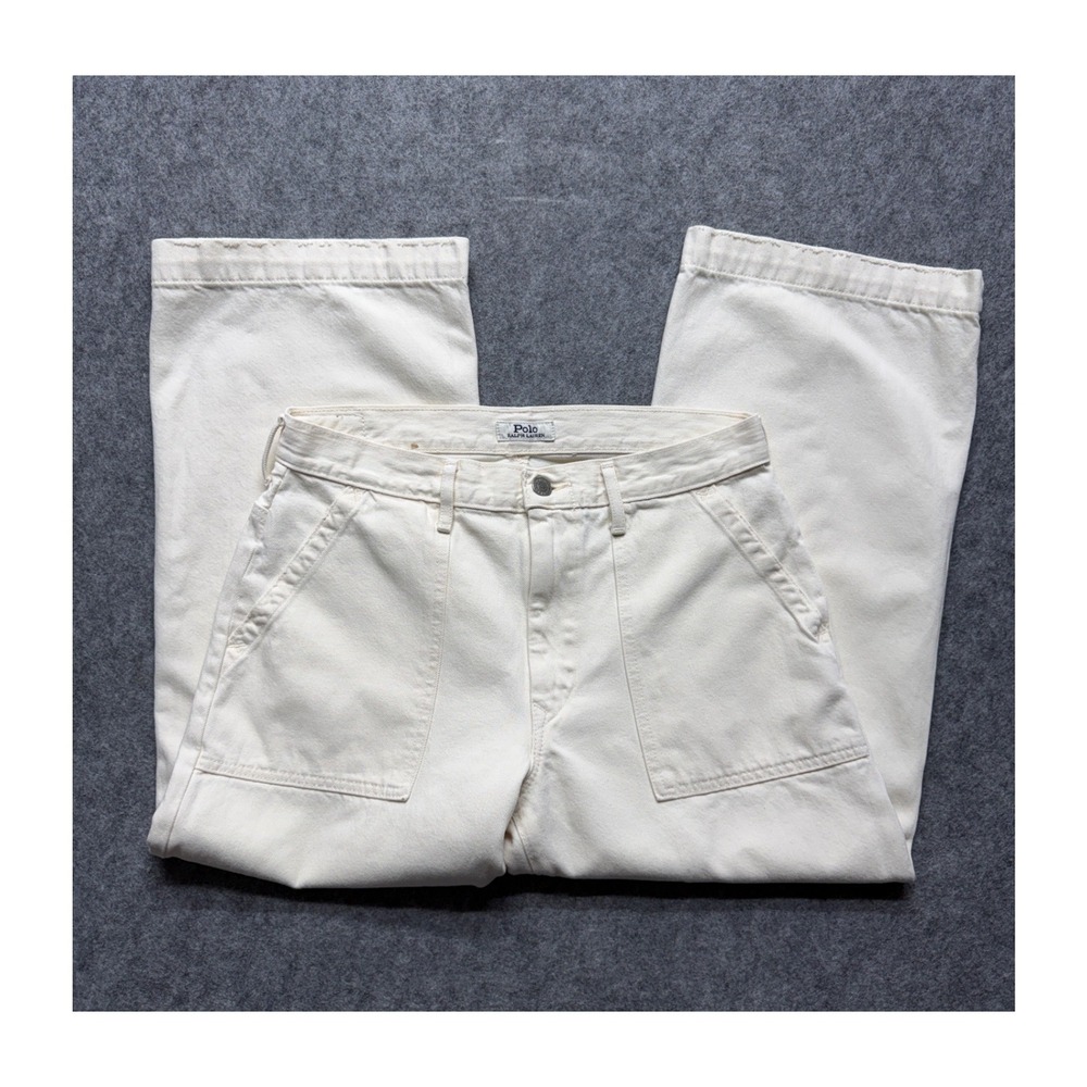 Polo Ralph Lauren Cream Utility Pants Wide Leg Cropped High Rise Womens 29x22"